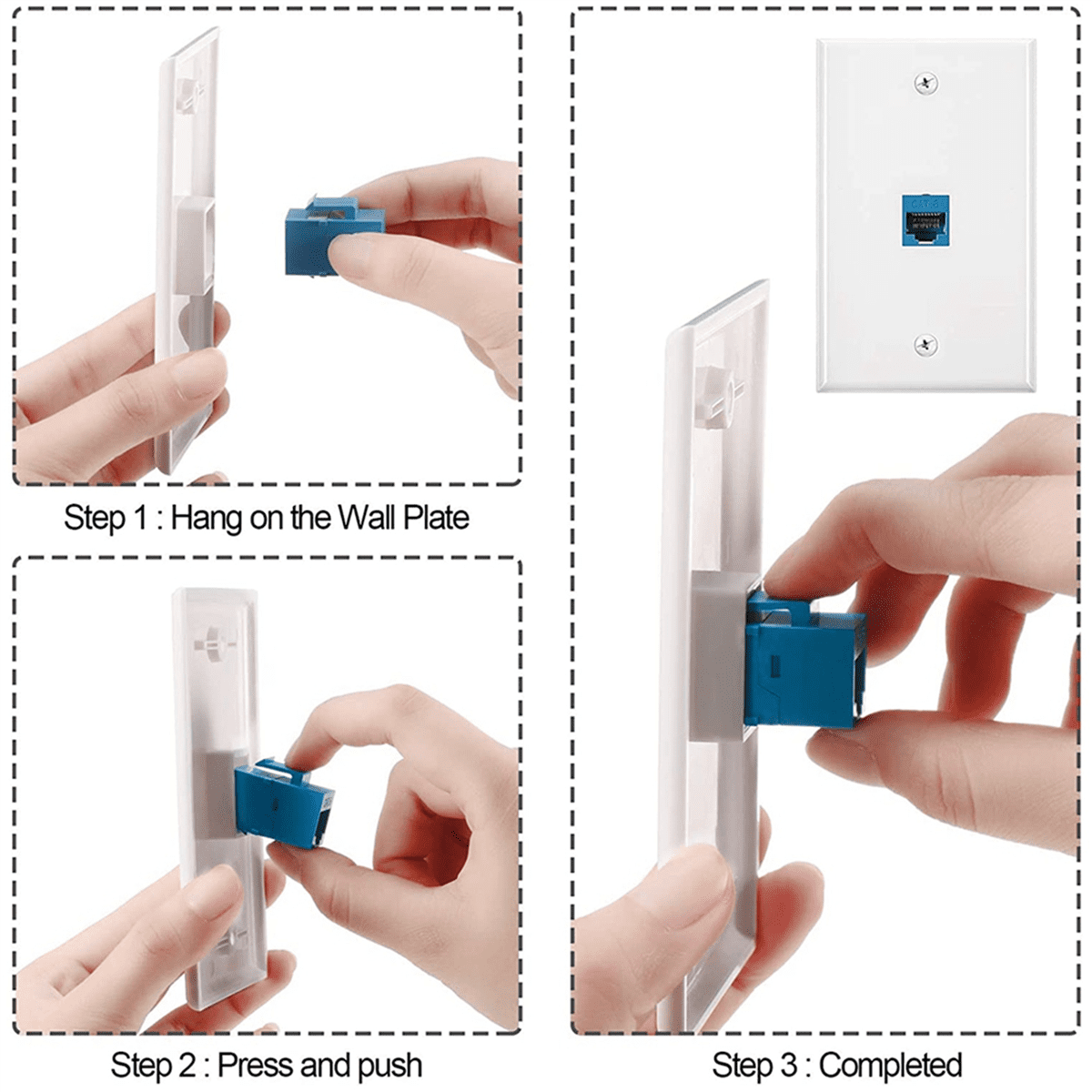 16X Cat6 Ethernet Wall Plate Outlet 1 Port RJ45 Network Female to Female Wall Coupler Plate White & Blue