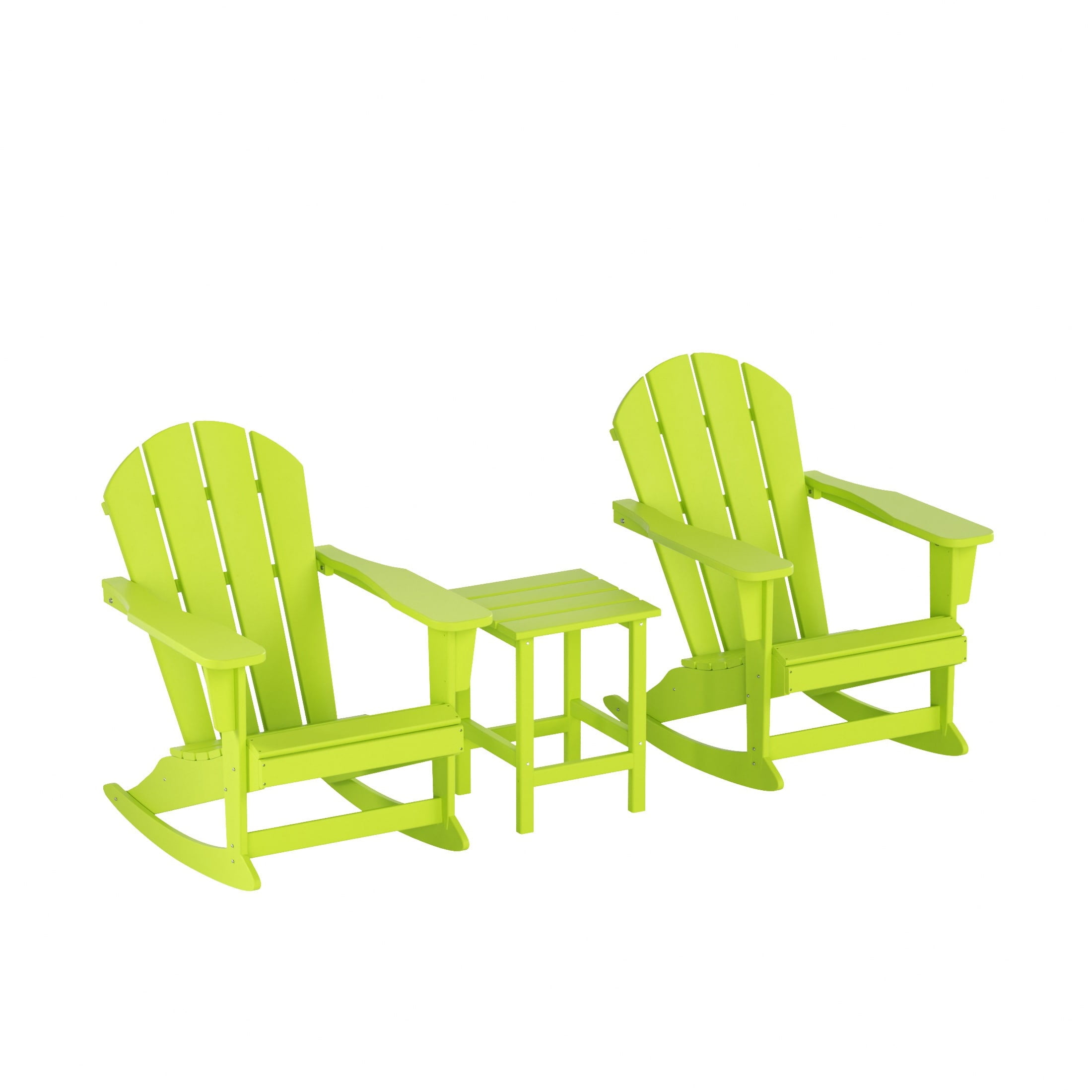 Polytrends  Laguna Hdpe All Weather Outdoor Patio Rocking Chairs With Side Table (3-Piece Set) Lime
