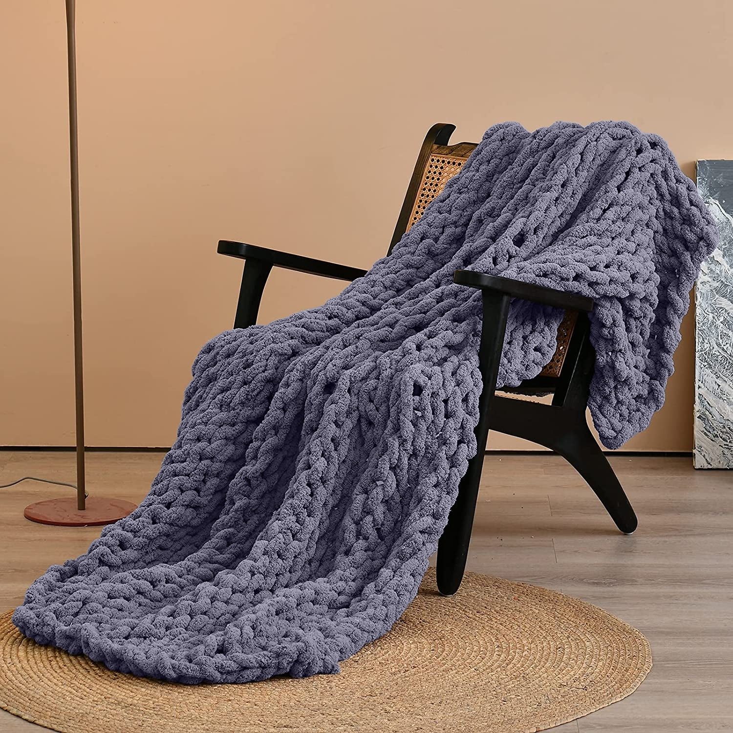 Comtest Chunky Knit Throw Blanket Soft Warm Chenille Blanket, Gray, 40" x 40"(Single Sofa
