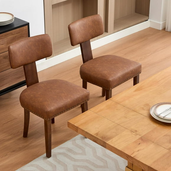 EDTara Modern Leather Dining Chairs Set, Padded Seat and Back with Wooden Frame, Ideal for Kitchen or Dining Room