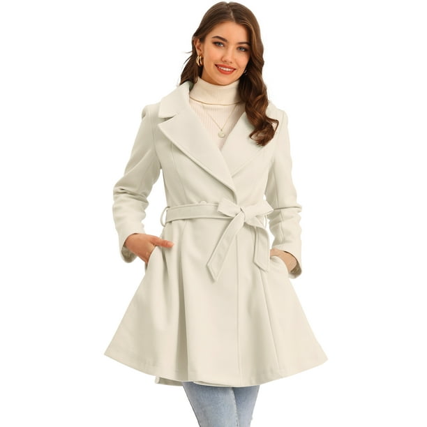 Abrigo Elegante para Mujer con Solapa Abrigo Largo con Cinturón de Invierno Albaricoque Claro L