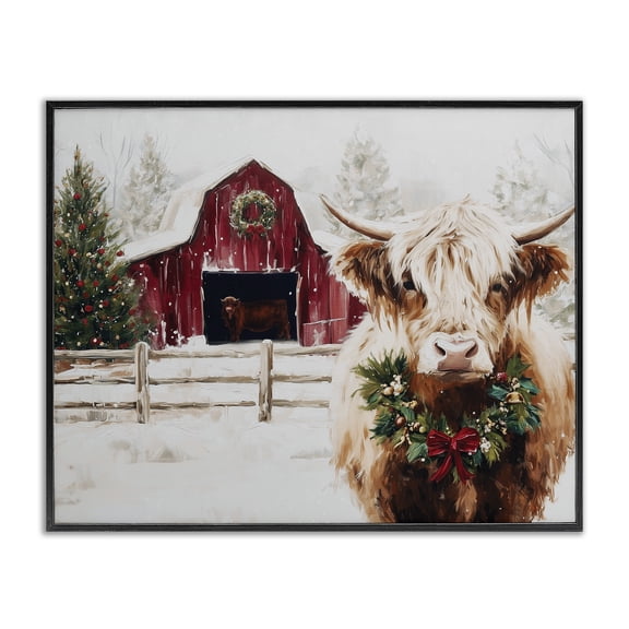 Stupell Industries Farmhouse Snowy Farm Scene Cattle Black Framed Giclee Art, 14 x 11, by Acorn & Ivory Designs