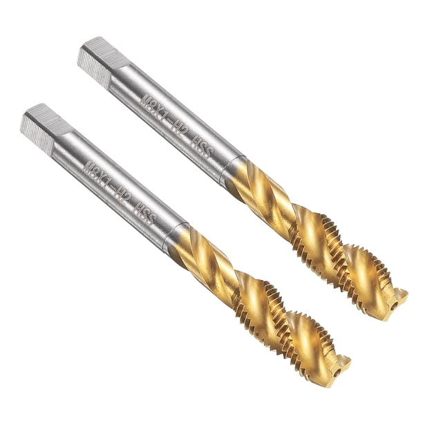 Uxcell 2pcs Broca de rosca de espiral M8 x 1 H2, herramienta de reparación de roscado recubierta de titanio, acero de alta velocidad M2 (HSS)