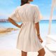 thumbnail image 5 of Puntoco Moda Femenina De Verano Con Cuello En V, Color Sólido, Tela De Seda De Hielo, Patchwork De Encaje, Falda De Playa, Bikini, Traje De Baño, Falda Exterior Beige S, 5 of 8