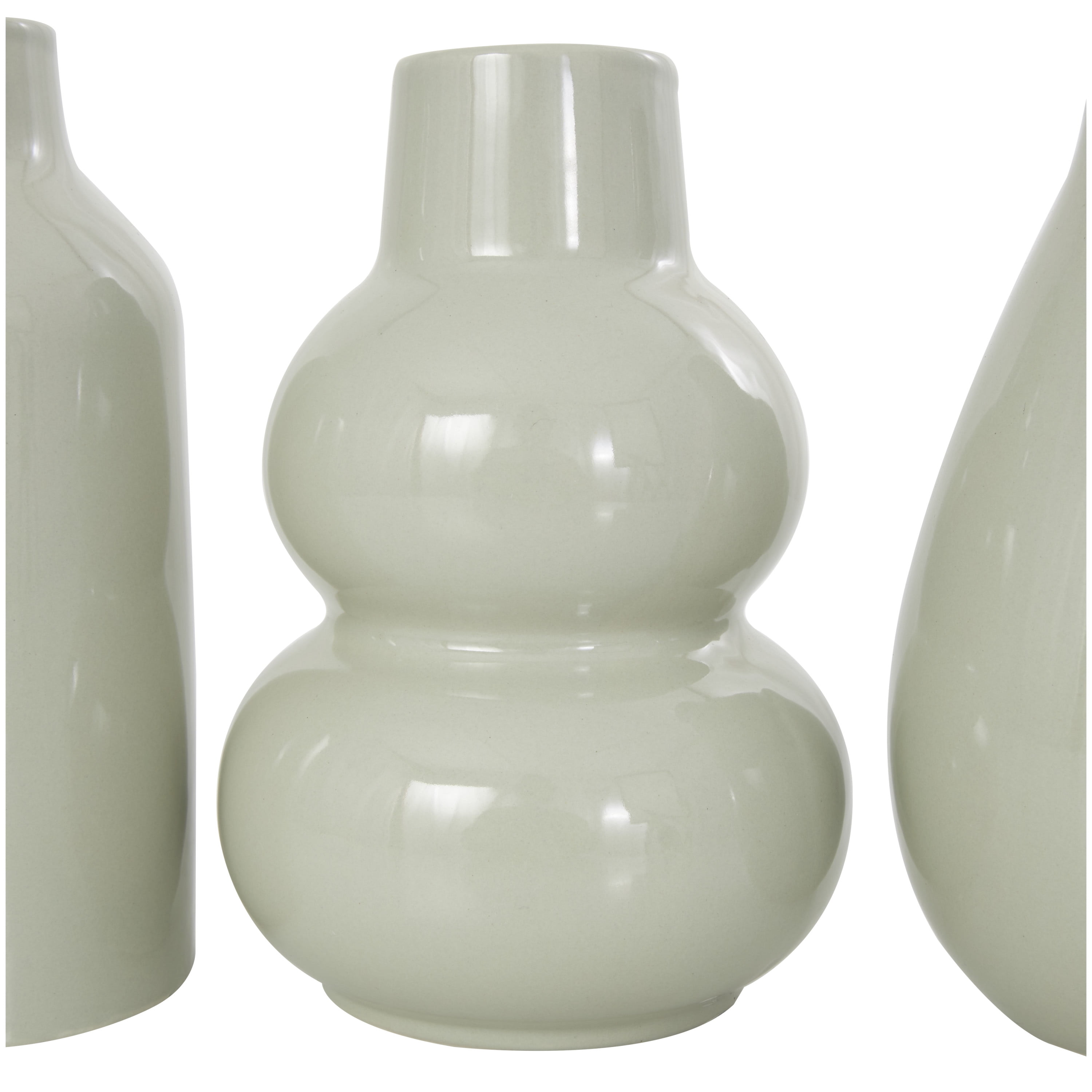 DecMode 5"W, 8"H Minimalistic Rounded Green Ceramic Vase with Varying Shapes, Set of 3