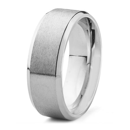 West Coast Jewelry - Stainless Steel Brushed Center Flat Band with ...