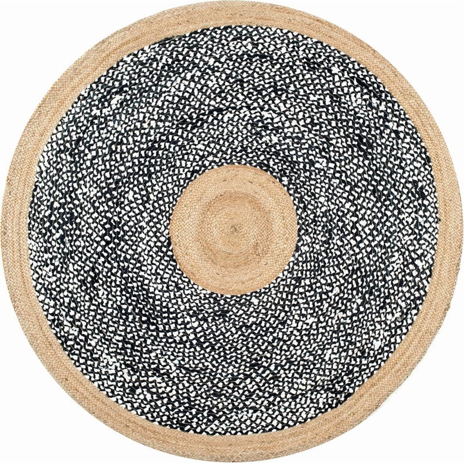 2 Ft Round Black & White Cotton Jute Area Rug, Hand-Woven Farmhouse Boho Style, Durable & Pet-Friendly Rug for Living Room, Dining Room, and Bedroom