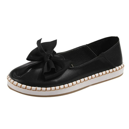 

GNEIKDEING Summer And Autumn Women Casual Shoes Shallow Mouth Round Toe Bow Lightweight Comfortable Solid Color Flat Bottom Gift on Clearance