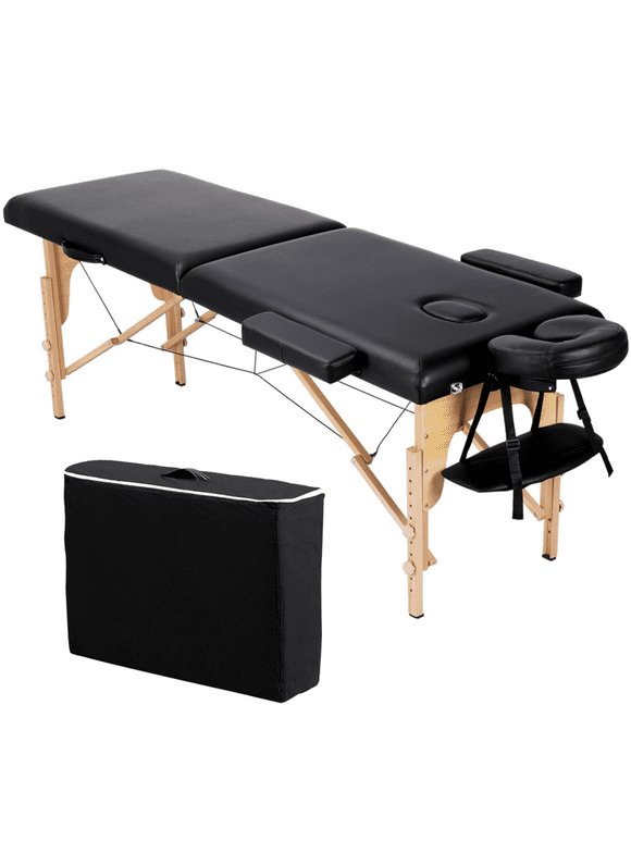 Renwick 84'' 2 Sections Adjustable Folding Massage Bed, Black