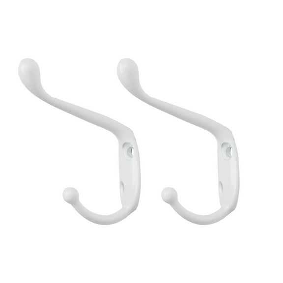 Dual Hooks Zinc Alloy Hooks Coat Hat Key Double DIY Robe Hooks Clothes Hanger Storage Holder 2pcs, White
