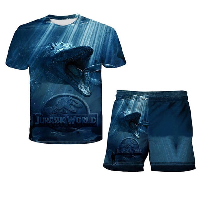 Conjuntos de ropa de dominio del mundo Jurásico para niña pequeña, camisetas, pantalones, traje para niños, traje de verano de manga corta, disfraz para bebés y niños 7T Gao Jinjia LED