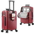 thumbnail image 1 of Valise Cabine 20 Pouces, Valise Cabine à Poche avant avec Support pour Téléphone et Porte-Gobelet, Valise Rigide avec Double Cadenas TSA, Port USB (Rouge), 1 of 6