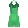 thumbnail image 5 of SiiRoh Womens Sparkly Rhinestone Dance Jumpsuit Halter Neck Sleeveless Fringed Tango Latin Leotard Green 3XL, 5 of 6