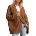thumbnail image 1 of Jersey de mujer de color liso con escote en V y botones a juego sencillos de estilo europeo y estadounidense, 1 of 5