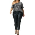 thumbnail image 2 of Unique Bargains Women's Plus Size Sequin Top Sparkly One Shoulder Party Tops 1X Silver, 2 of 6