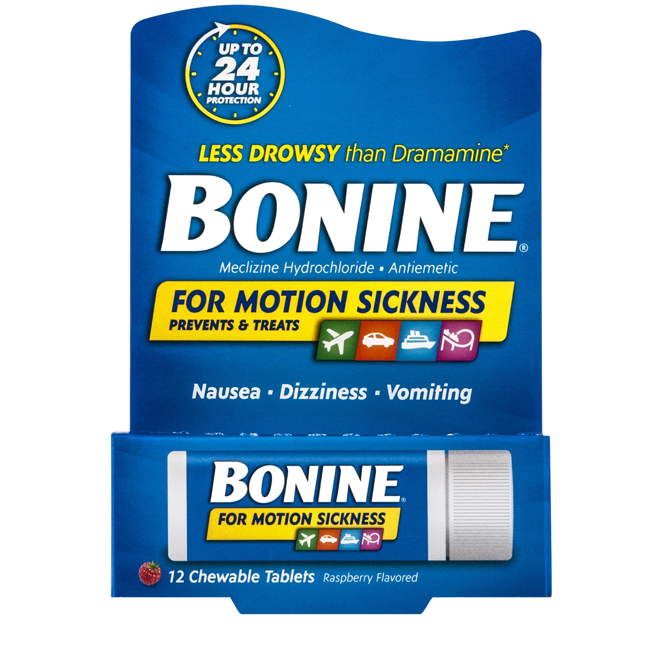Bonine Chewable Motion-Sickness Relief Tablets, Raspberry, 12 ct