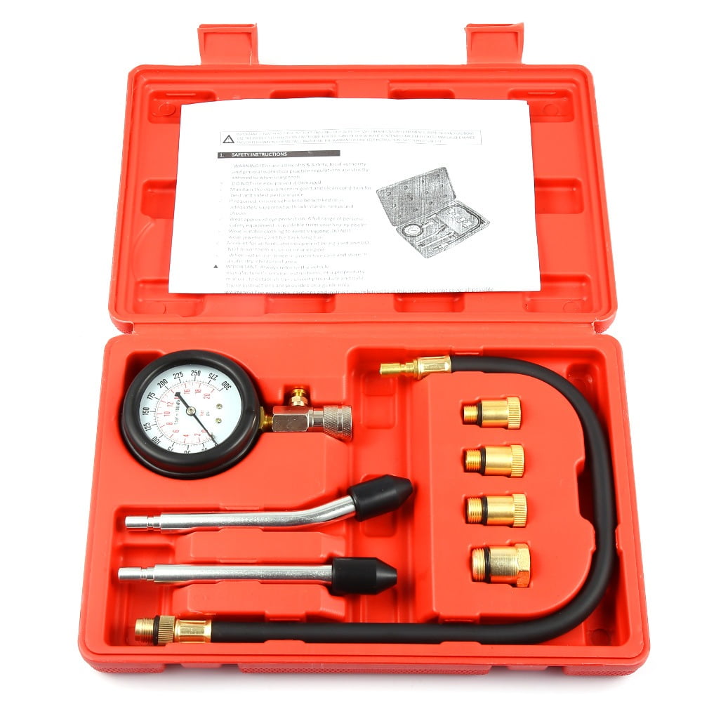 Engine Compression Tester Testing Petrol Gas Gauge Cylinder Check Test Tool Kit