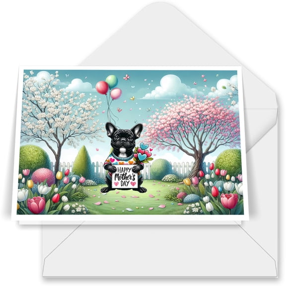 Happy Mother's Day Best French Bulldog Mom Ever 7x5in Folded Greeting Card Dog Lover Gifts Single Note Card with Envelope - 03002