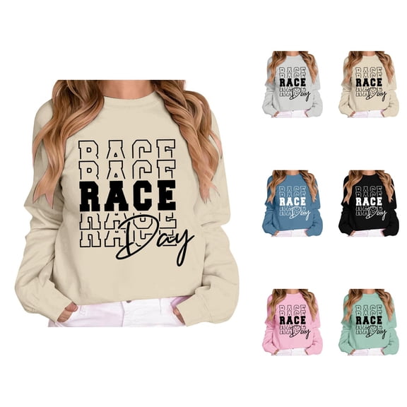 Race Day Sweatshirts for Women Long Sleeve Crewneck Drop Shoulder Racing Lover Sweatshirt Pullover Tops