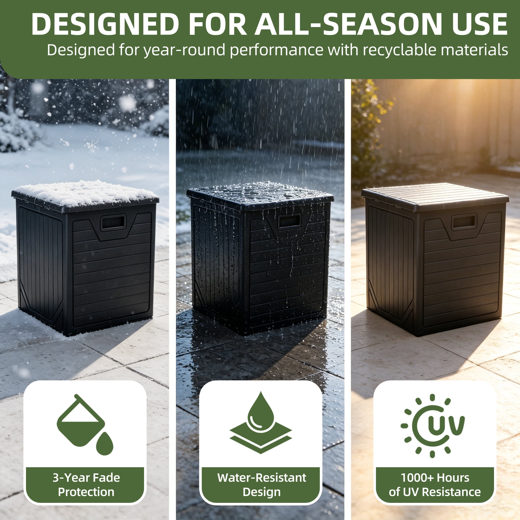 Uforic 150 Gallon Outdoor Resin Deck Box, Lockable Waterproof Patio Storage Bin for Garden Tools, Pool Supplies and Outdoor Furniture Cushions, Black