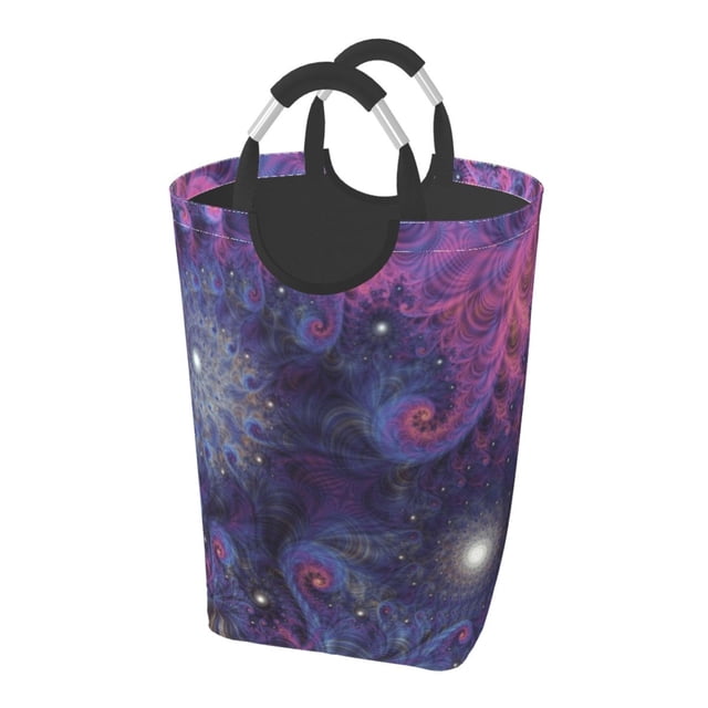 DouZhe 50L Rectangular Laundry Basket, Purple Fractal Spiral Design Prints Waterproof Foldable Laundry Hamper with Aluminum Handles