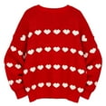 thumbnail image 3 of Womens Valentines Sweaters Sweet Two Tone Heart Jacquard Crewneck Knit Sweater Long Sleeve Pullover Cute Feminine Top Red L, 3 of 5
