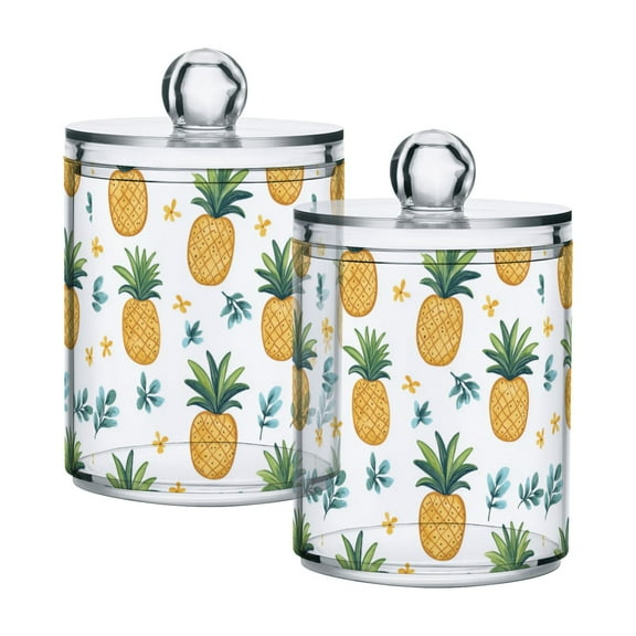 Yayeee 2 Pack Qtip Holder Bathroom Cotton Swab Canister with Lid Clear Dispenser Set, Pineapple