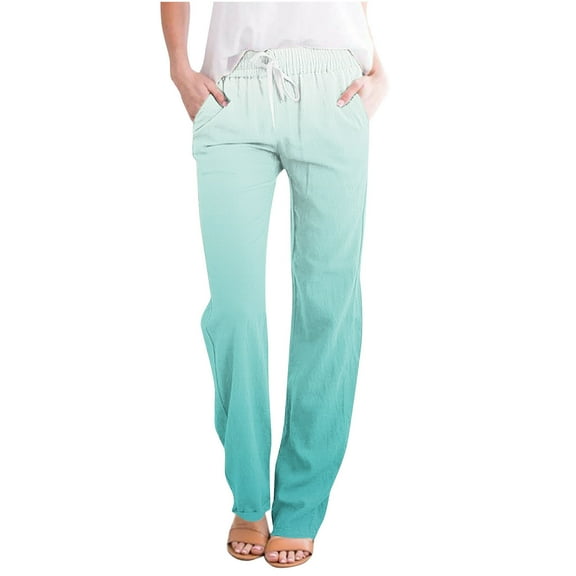 LEBONYARD Trousers for Women High Waisted,Clearance Pants for Women under $5,Women Casual Pants Straight Leg Drawstring Elastic Waist Loose Comfy Trousers with Pockets Green M