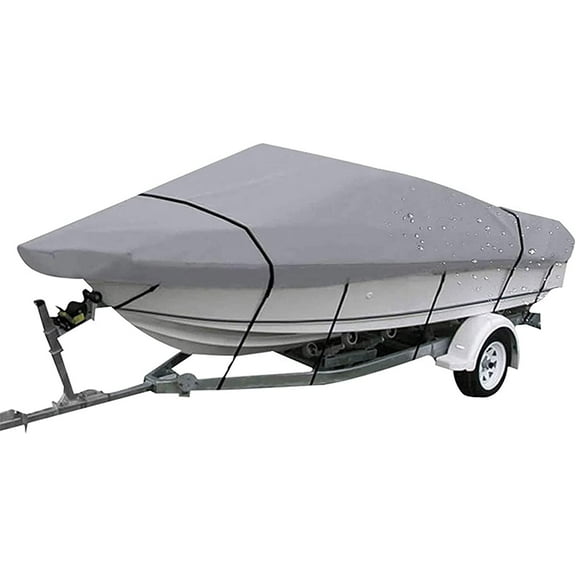 EPOTOOR 17-19Ft 210D Boat Cover Heavy Duty Trailerable with Tightening Strap Replacement for V-Hull Fishing Ski Marine Boat Protective Grey