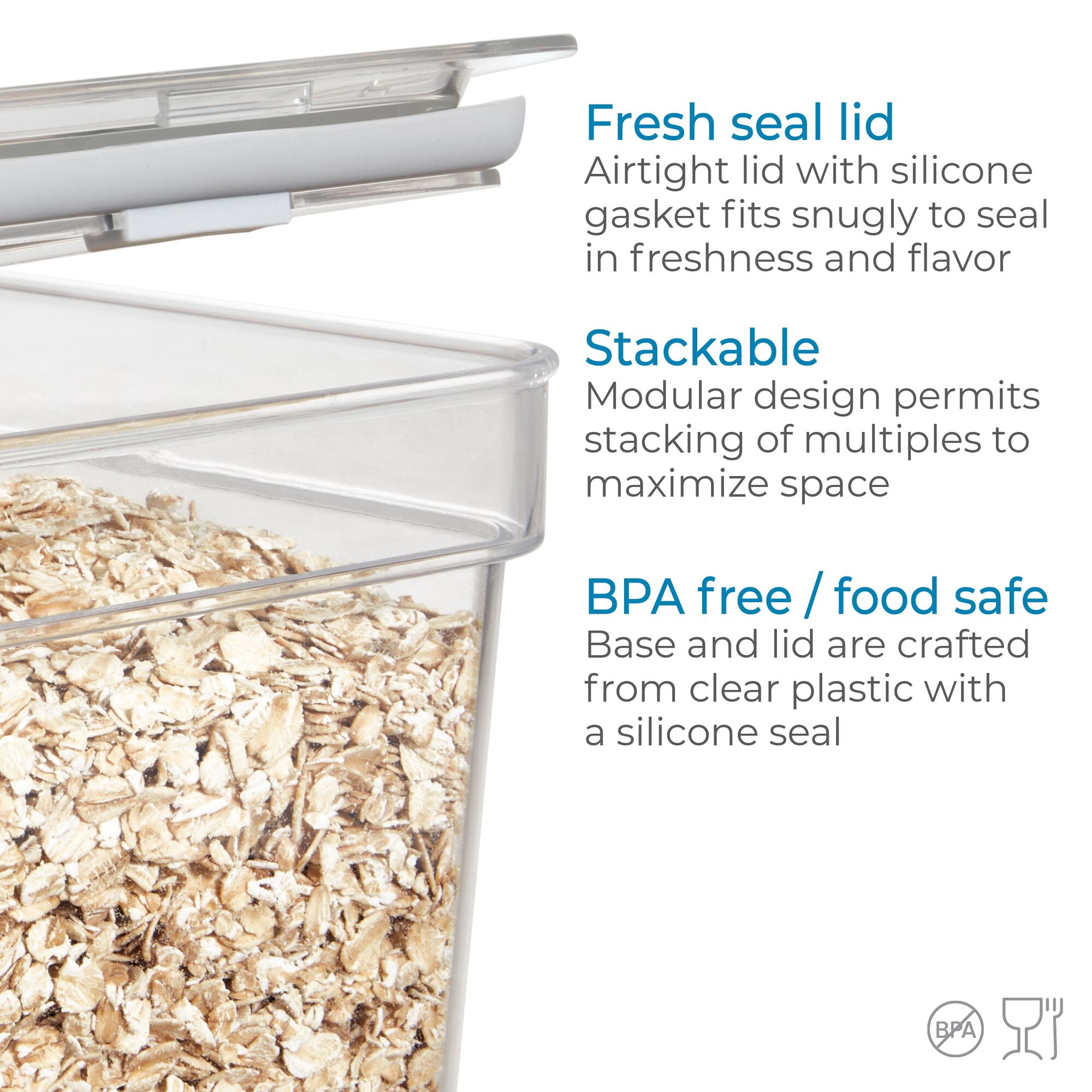 iDesign Medium Tall Dry Goods Storage Bin, 5” L x 8.1” W x 6” H, Clear