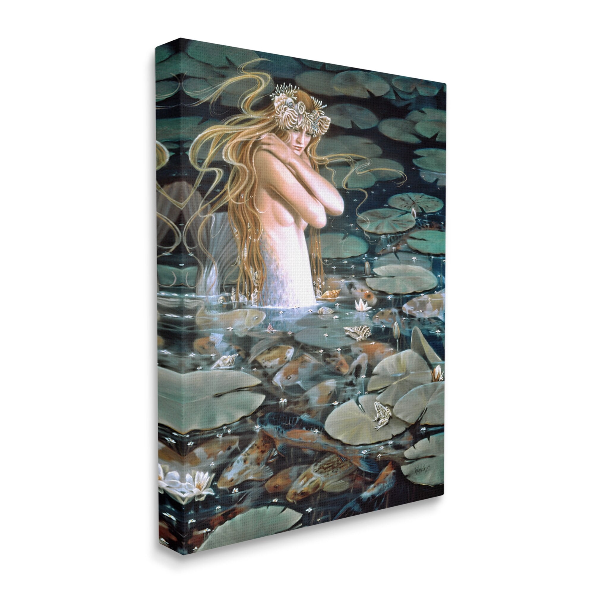 Stupell Industries Mermaid Swimming Among Water Lilies Koi Pond Painting Gallery Wrapped Canvas Print Wall Art, Design by Sheila Wolk