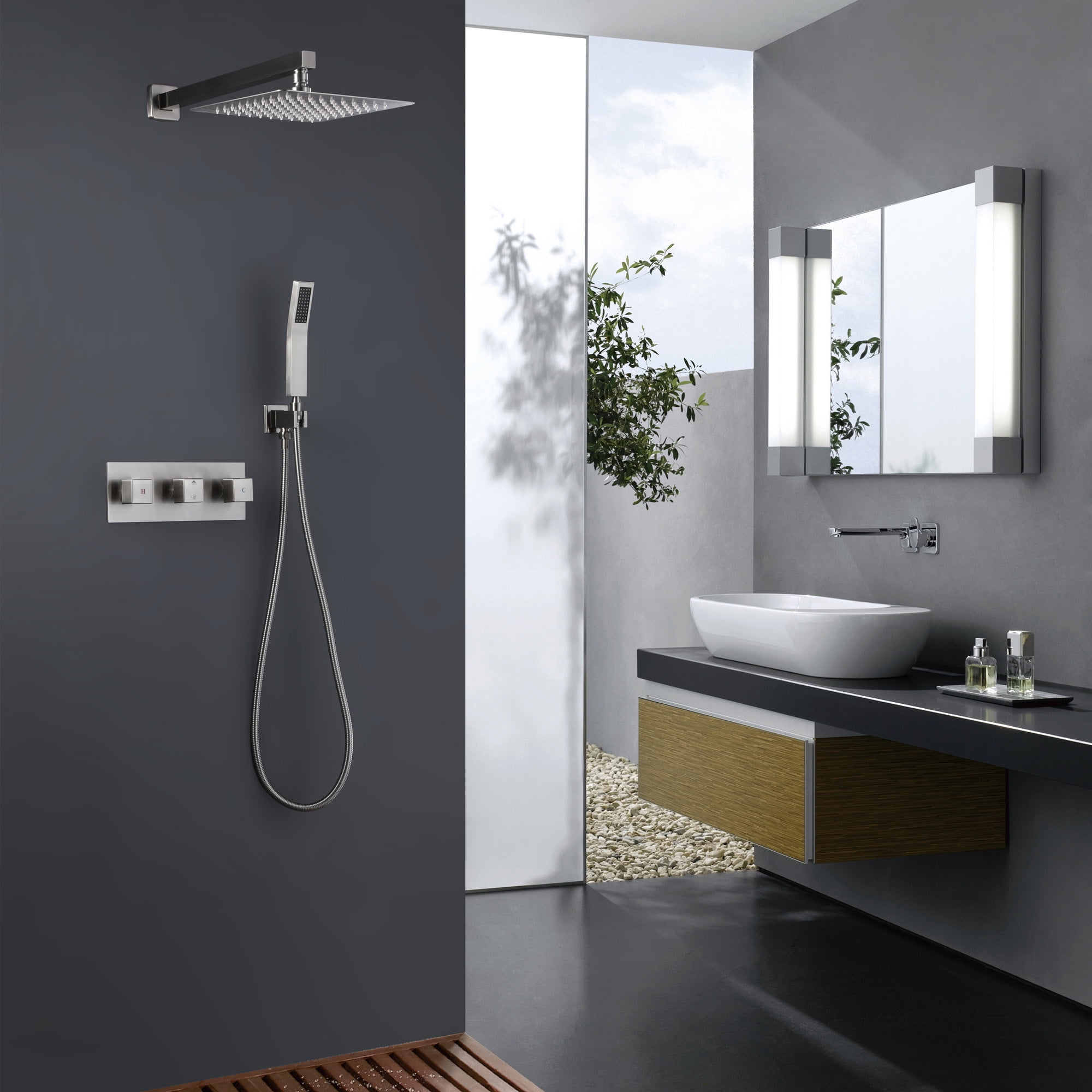 Shower System 12 Inch LED Bathroom Rain Mixer Shower Combo Set Wall Mount Chrome 