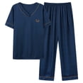 thumbnail image 2 of Men's Ultra Soft Bamboo Viscose Pajama Sets Lightweight Comfy Lounge Sleep V Neck Short Sleeve Pants Pjs Sleepwear Embroidery Big and Tall Size L-4XL Dark Blue, 2 of 5