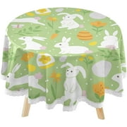 SKYSONIC Easter Bunny Eggs Round Tablecloth 60inch Indoor Wrinkle Free, Spring Green Circular Lace Table Cover Washable for Kitchen Party BBQ Dining Decor