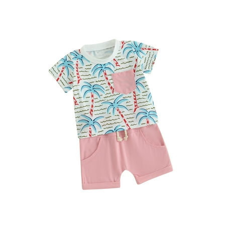 

Mioliknya Short Sleeve Coconut Tree Tops + Elastic Waist Shorts Baby Boy Set