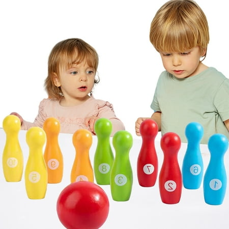 Godderr Toddler Kids Color Bowling Toys Wooden Digital Bowling Toys Outdoor Toys for Boys Girls over 3 Years Old