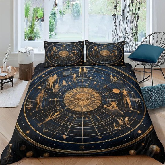 Vclust Astrolabe Duvet Cover Set Printed Bedding Twelve Zodiac Signs Quilt Cover For Bedding Decro, Ultra Soft Microfiber Hidden Zipper Bed Cover 3 Pi