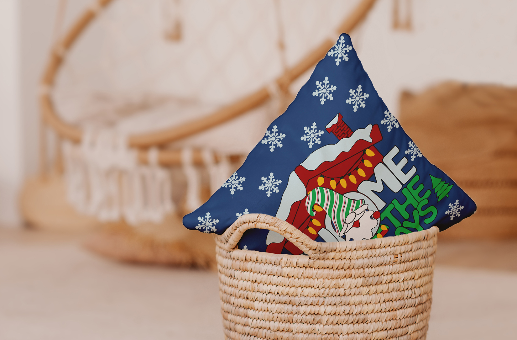 18" x 18" Simply Daisy Gnome for the Holidays Polyester Indoor/Outdoor Pillow, Dark Cobalt Qty 1