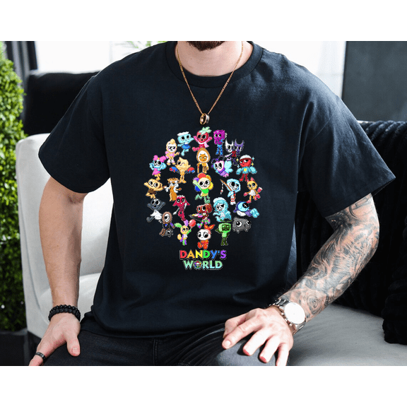 Dandy World Characters Parody Graphic Cute Retro Unisex T-Shirt, up to size 3XL.