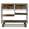 thumbnail image 3 of Bowery Hill Brown Finished Wood and Black Finished Metal 2-Drawer Kitchen Cart, 3 of 9