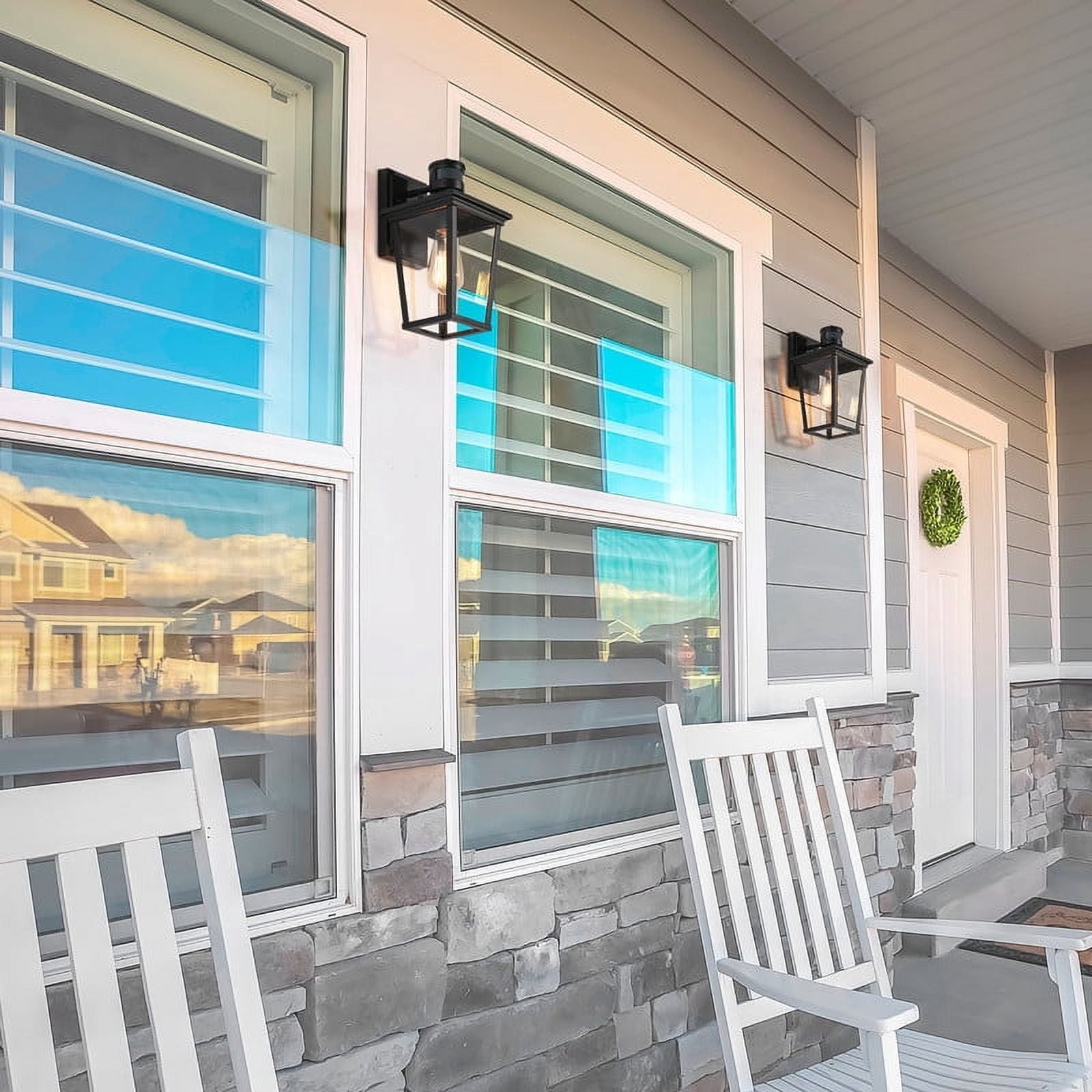 LNC Motion Sensor Outdoor Wall Light with Dusk to Dawn, Black Lantern Sconce for Entryway