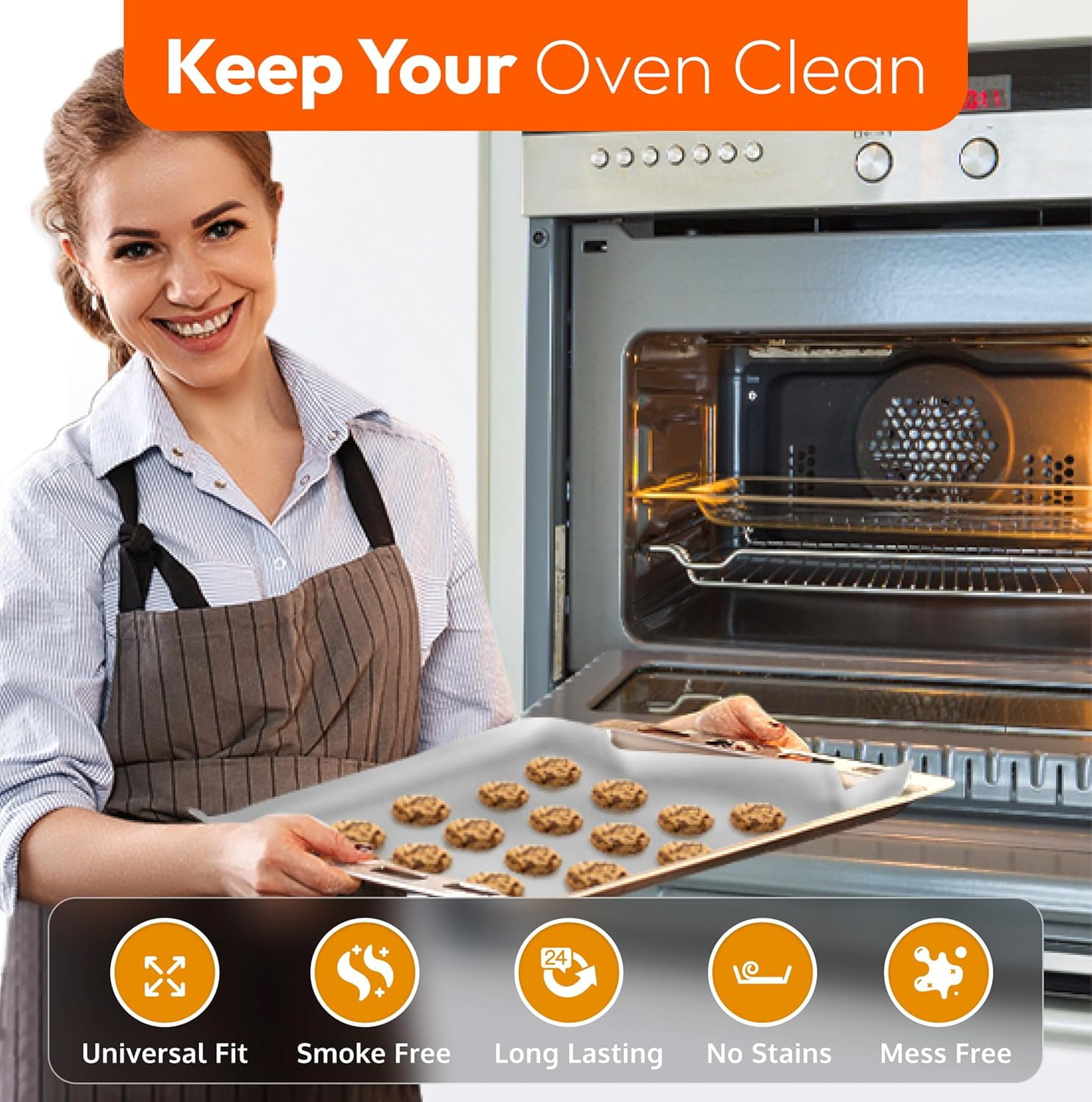 Oven Liners for Bottom of Oven, Silver 17" X 25" - Premium Large Thick Mats, Heavy Duty Liner for Bottom of Electric Range, Gas Range, Microwave, Etc. - Non Stick Teflon Mats (4-pack)