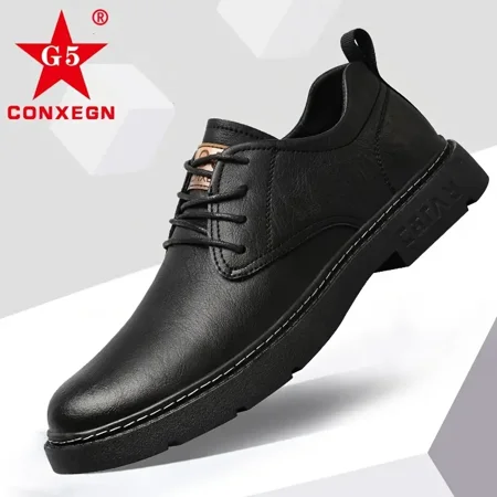 

G5 Men‘s Leather Dress Shoes Derby Shoes Comfortable Non-slip Round Toe Formal Shoes For Wedding Party Business Office Elevator Shoes
