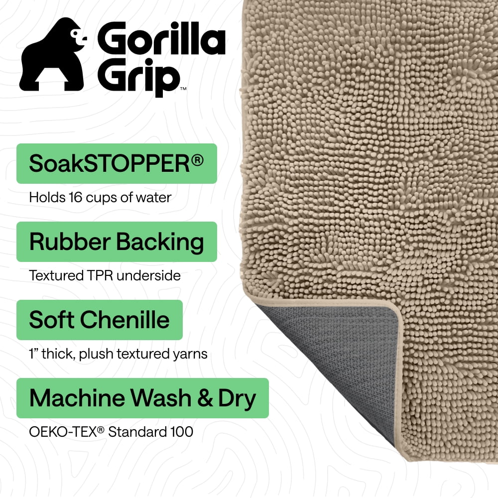 GORILLA GRIP Ultra Absorbent Grippy Doormat for Muddy Dog Paws, 36x24 Machine Washable Soakstopper Rugs Cleaner Floors, Bed Mat for Dirty Dogs, Indoor Entrance Door Rug Pet Bed Mats Beige