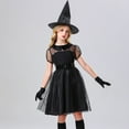 thumbnail image 5 of Odeerbi Girls Party Tulle Dress Set Little Girls Clothes Kids Halloween 2025 Fashion Witch Sorceress Clothing Dress Hat Set Black 6-7 Years, 5 of 9