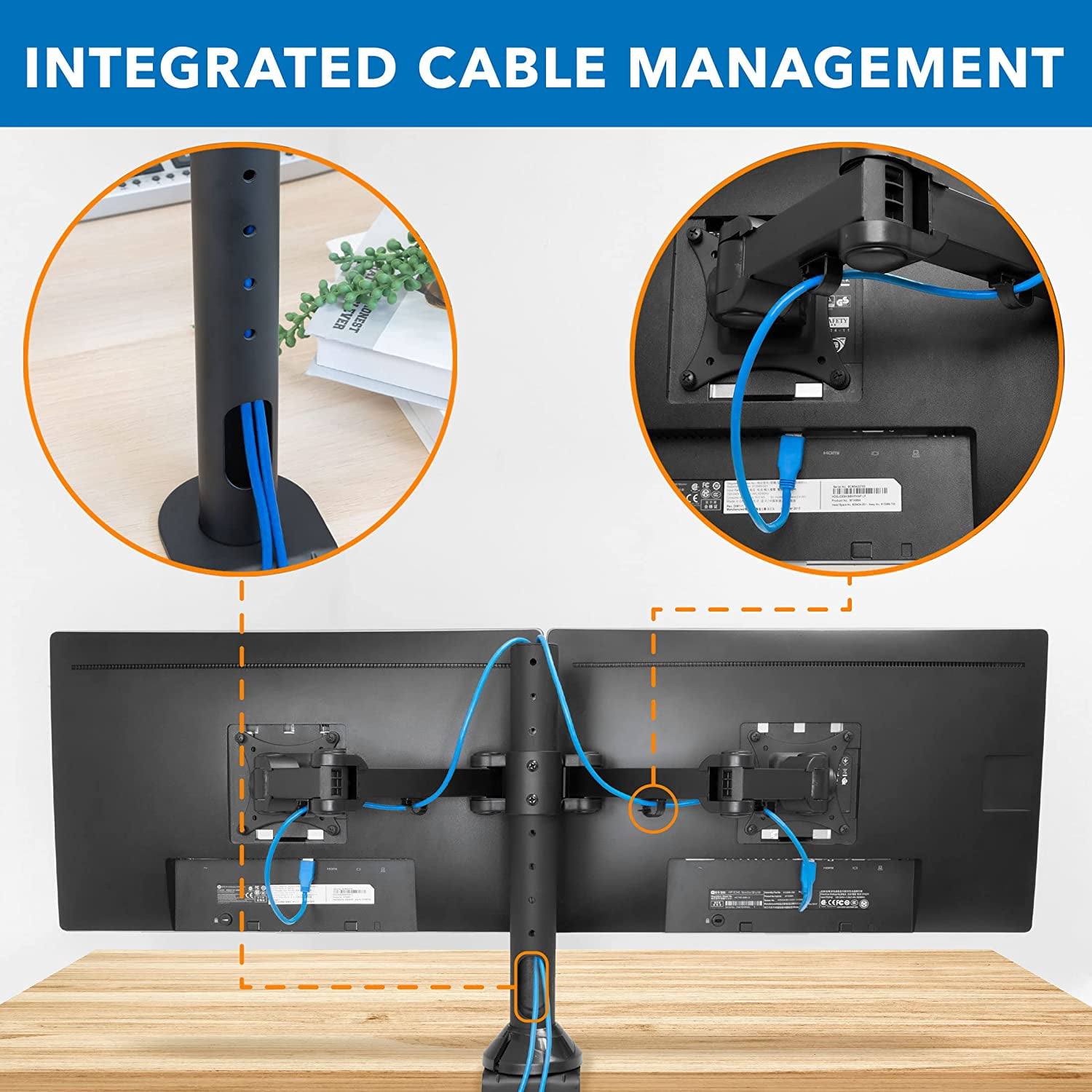 Mount-It! Dual Monitor Desk Stand | Fits 2 Computer Screens 19"-27" | Heavy Duty Full Motion Arms | C-Clamp and Grommet Base Mount