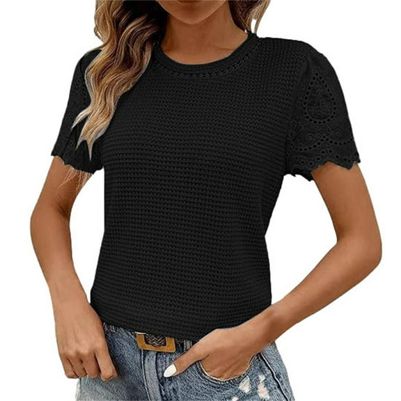 yunLCZ Casual Tops Discounted Womens Frenchy Summer Tops Crewneck Short Sleeve T Shirts Casual Knit Blouses Top Shirts Breathable casual blouse loose fit