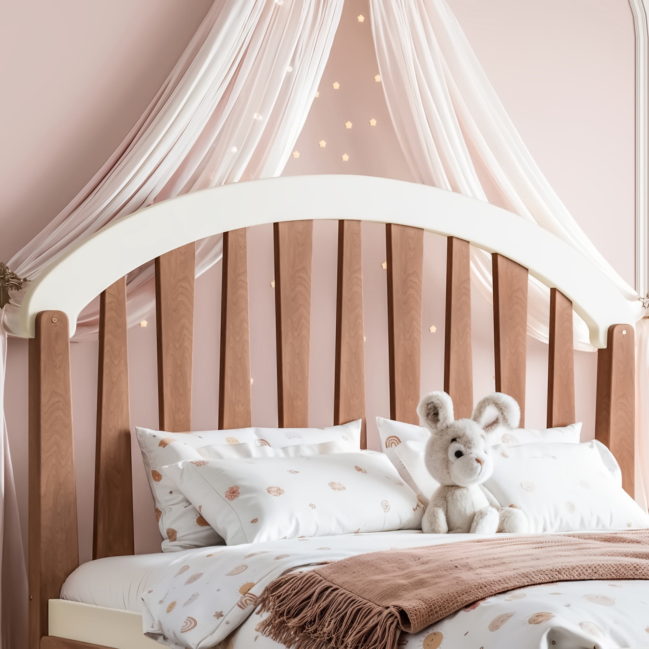 GDF Studio Full Size Platform Bed with Storage Drawers, Round Headboard, No Box Spring Needed, Beige+Brown
