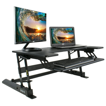 VIVO Height Adjustable Standing Desk Monitor Riser Gas Spring | Black Tabletop Sit to Stand Workstation (Best Adjustable Standing Desk 2019)