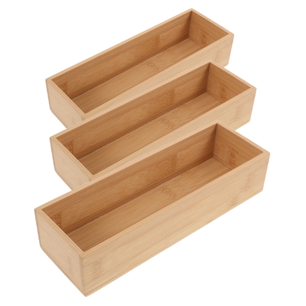 ULTNICE 3Pcs Bamboo Utensil Holder for Drawer Solid Wood Organizer with Minimalist Design